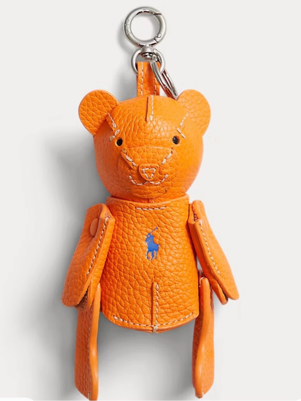 Ralph Lauren Orange Leather Bear Bag Charm with Blue Polo Logo